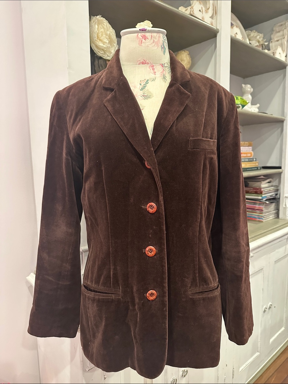 Women's Vintage Brown Velvet Blazer Jacket - Tailored Velvet Blazer